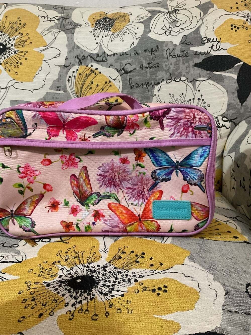 Posh Peanut Pink Butterfly and Floral Insulated Lunch Bag Tote